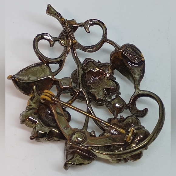* vintage signed Coro flower bouquet clear rhinestones pin brooch - Picture 4 of 6